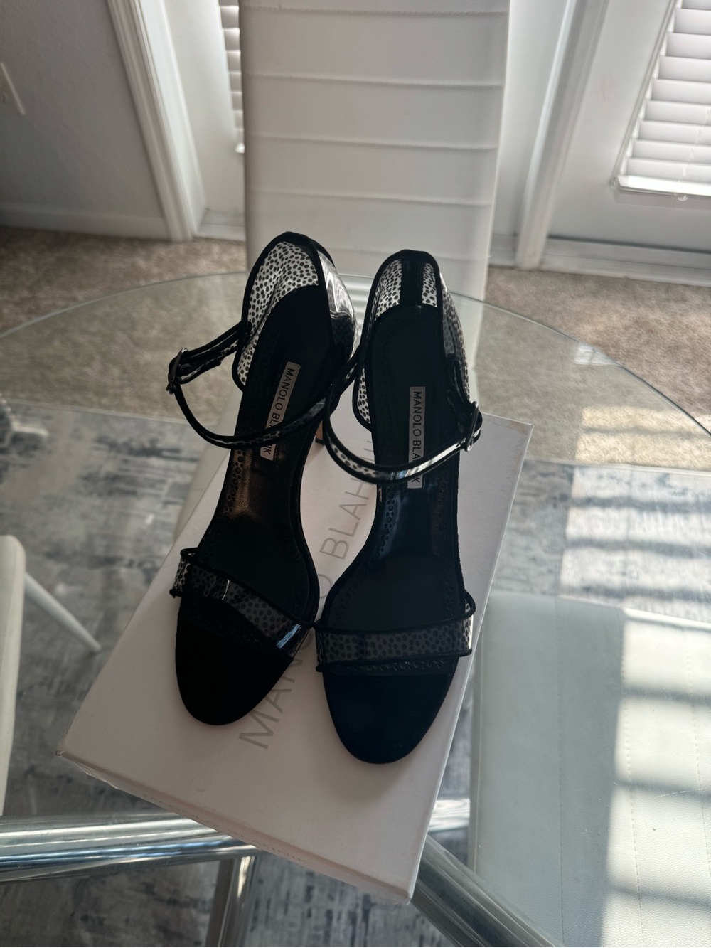 Manolo Blahnik Black Strappy Ankle-Heel Sandals